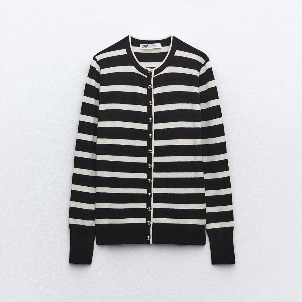 Zara Striped Nautical Long Sleeve Cardigan with Pearl Buttons Size XXL